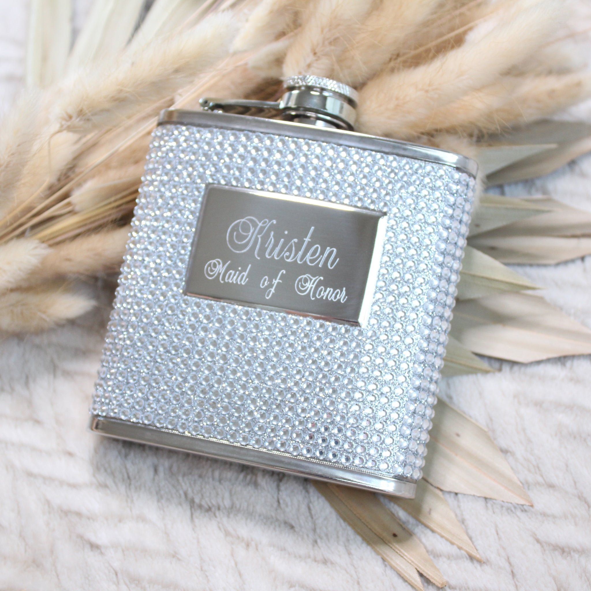 Personalized Round Flasks Stainless Steel Women's Flask Rhinestone