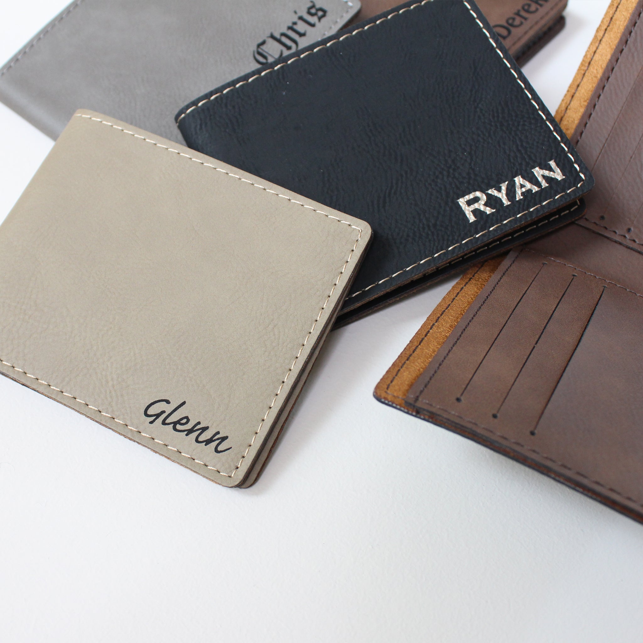 New-slim Fit Personalized Monogrammed Engraved Leather Bifold 