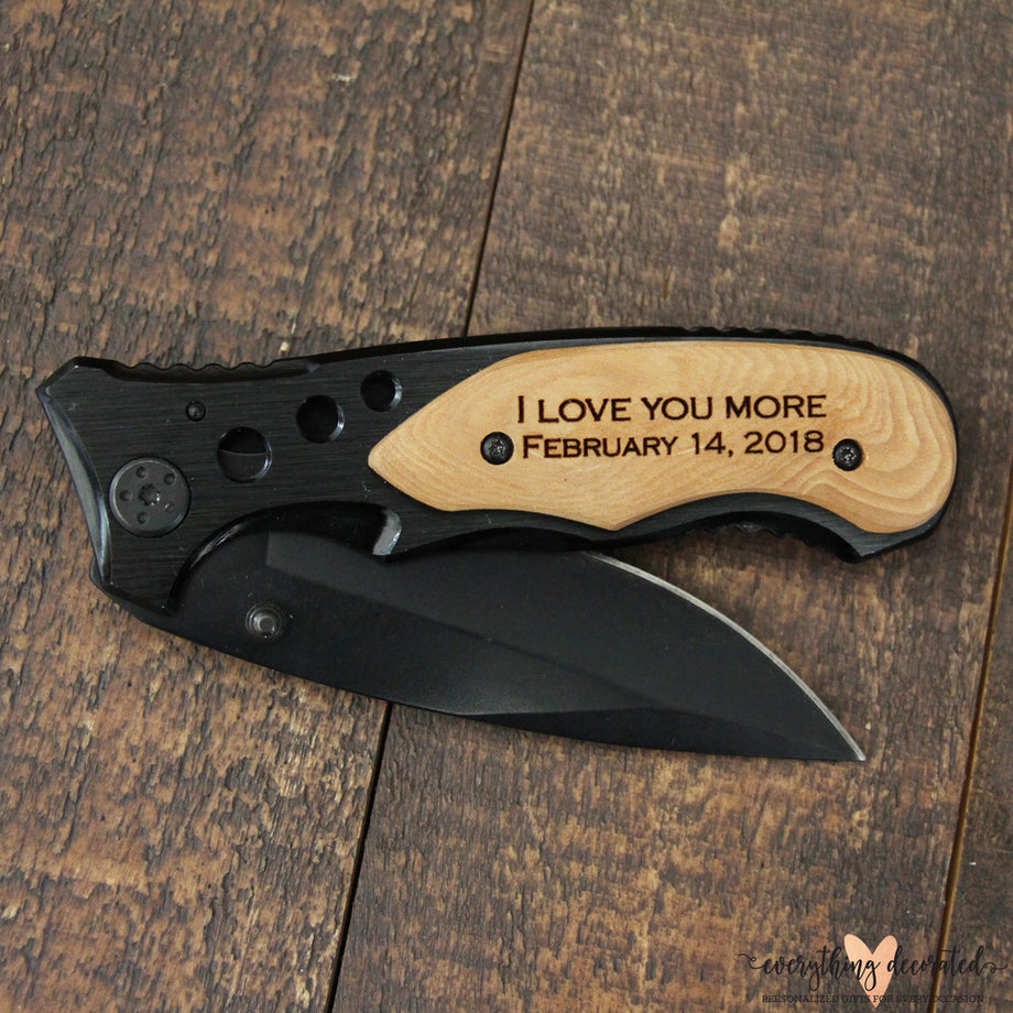 I Love You More, Engraved Pocket Knife, Gift for Boyfriend